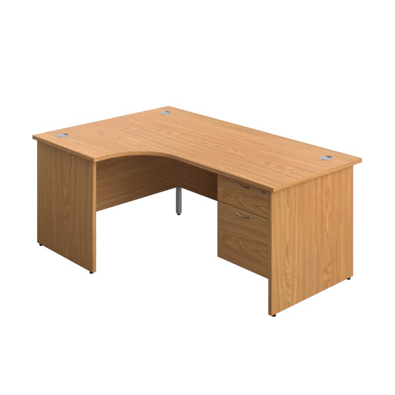 Panel Left Hand Radial Desk + 2 Drawer Fixed Pedestal Bundle | 1800X1200 | Nova Oak/Nova Oak