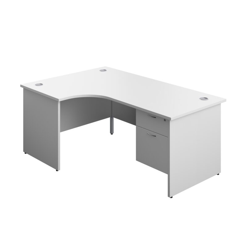 Panel Left Hand Radial Desk + 2 Drawer Fixed Pedestal Bundle | 1800X1200 | White/White