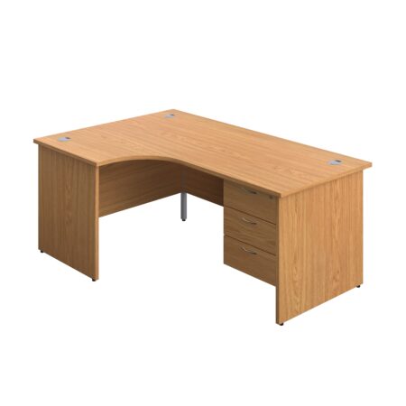 Panel Left Hand Radial Desk + 3 Drawer Fixed Pedestal Bundle | 1800X1200 | Nova Oak/Nova Oak