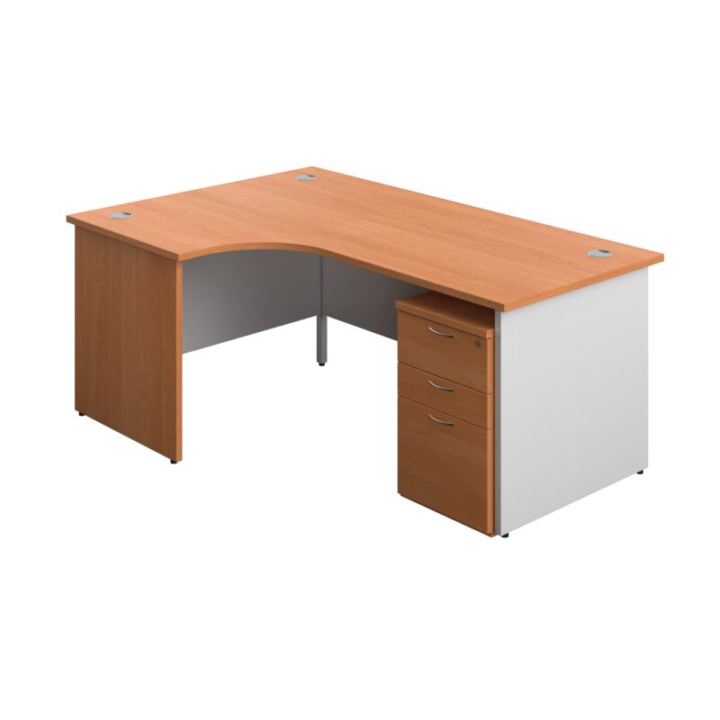 Panel Plus Left Radial Desk + 3 Drawer High Mobile Pedestal Bundle | 1800X1200 | Beech/White