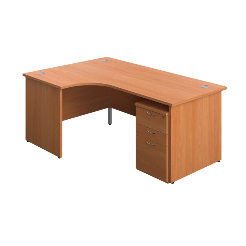 Panel Left Hand Radial Desk + 3 Drawer High Mobile Pedestal Bundle | 1800X1200 | Beech/Beech