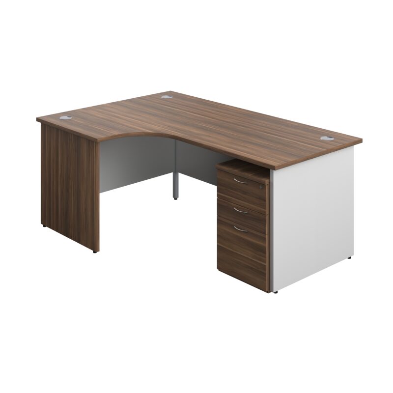 Panel Plus Left Radial Desk + 3 Drawer High Mobile Pedestal Bundle | 1800X1200 | Dark Walnut/White