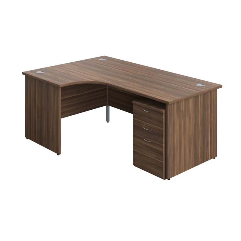 Panel Left Hand Radial Desk + 3 Drawer High Mobile Pedestal Bundle | 1800X1200 | Dark Walnut/Dark Walnut