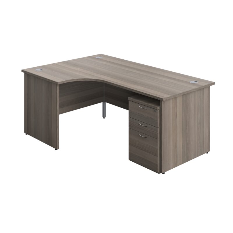 Panel Left Hand Radial Desk + 3 Drawer High Mobile Pedestal Bundle | 1800X1200 | Grey Oak/Grey Oak