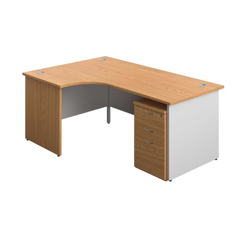 Panel Plus Left Radial Desk + 3 Drawer High Mobile Pedestal Bundle | 1800X1200 | Nova Oak/White