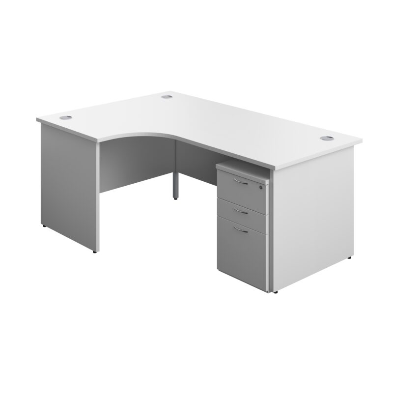 Panel Left Hand Radial Desk + 3 Drawer High Mobile Pedestal Bundle | 1800X1200 | White/White