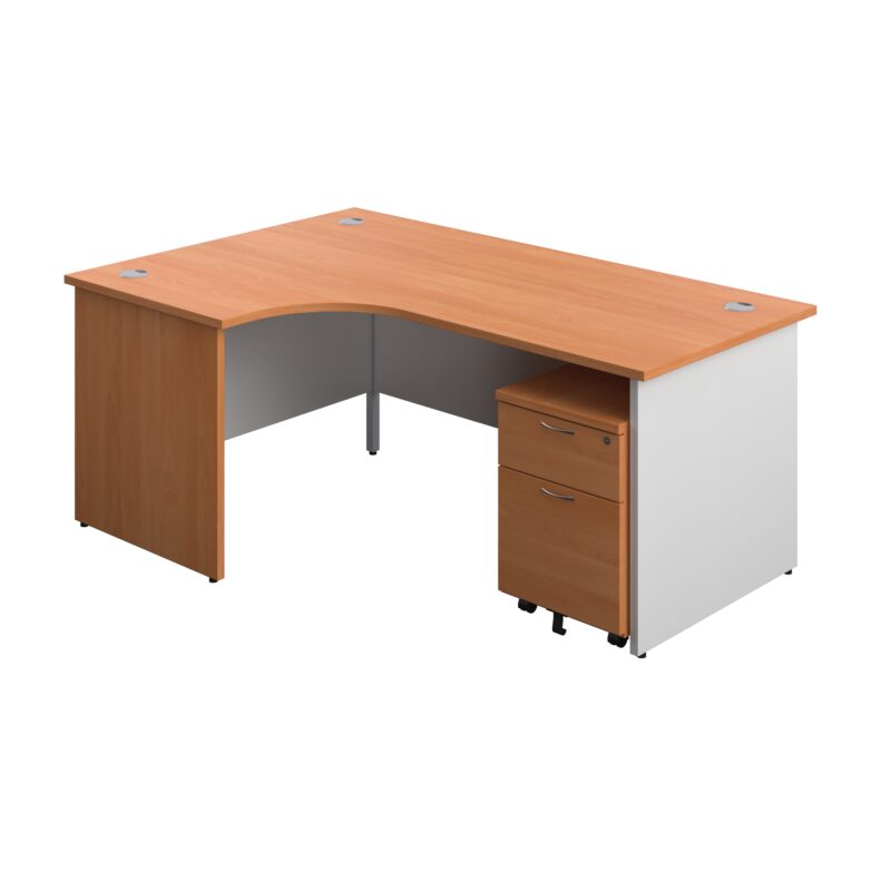 Panel Plus Left Radial Desk + 2 Drawer Mobile Pedestal Bundle | 1800X1200 | Beech/White