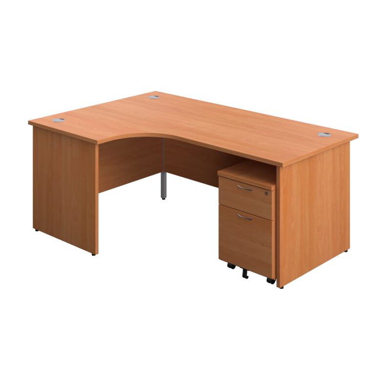 Panel Left Hand Radial Desk + 2 Drawer Mobile Pedestal Bundle | 1800X1200 | Beech/Beech