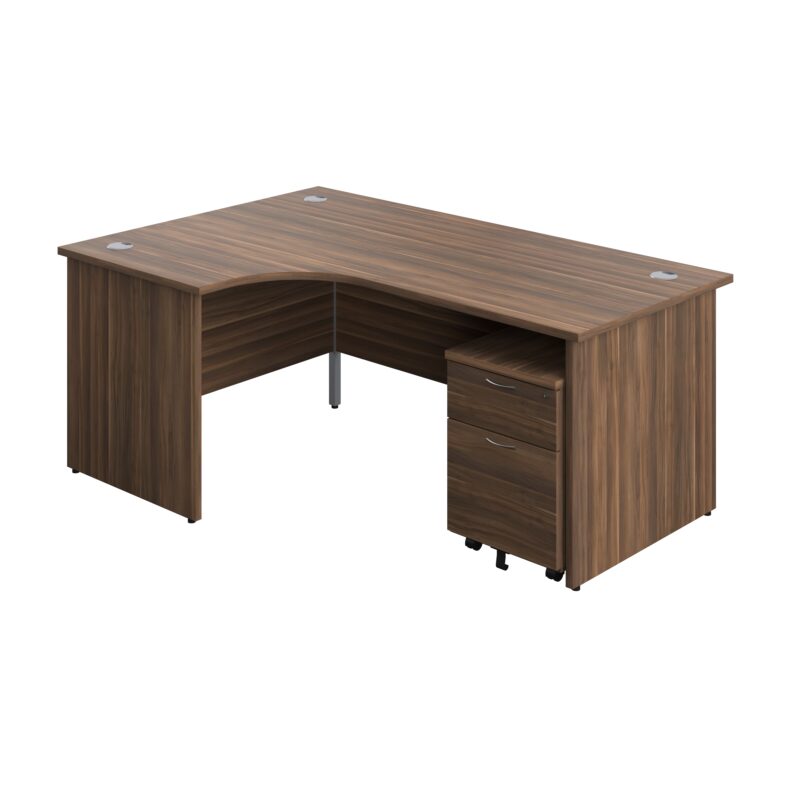 Panel Left Hand Radial Desk + 2 Drawer Mobile Pedestal Bundle | 1800X1200 | Dark Walnut/Dark Walnut