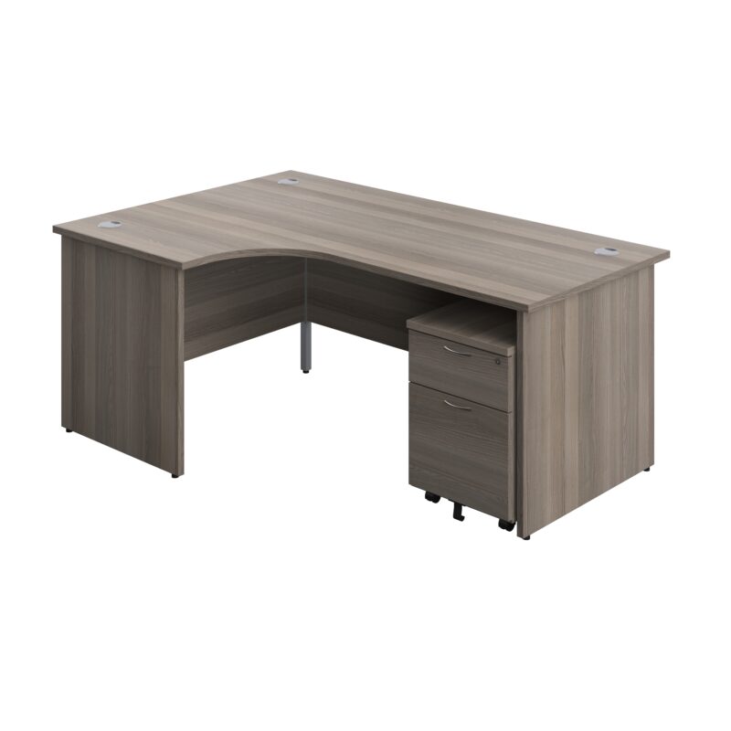 Panel Left Hand Radial Desk + 2 Drawer Mobile Pedestal Bundle | 1800X1200 | Grey Oak/Grey Oak