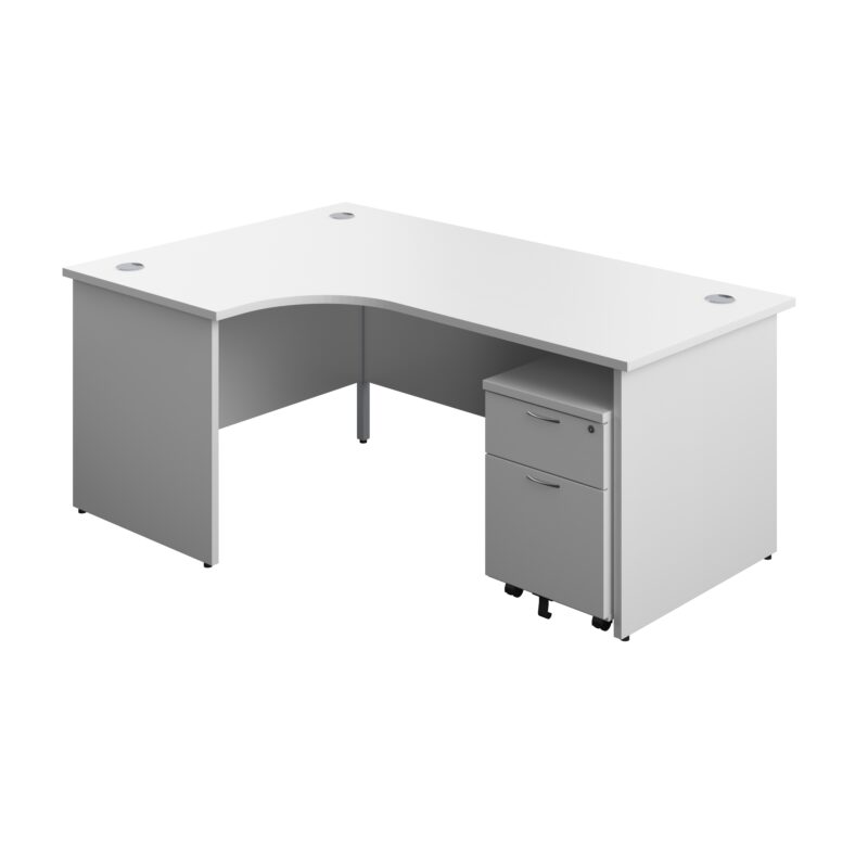 Panel Left Hand Radial Desk + 2 Drawer Mobile Pedestal Bundle | 1800X1200 | White/White