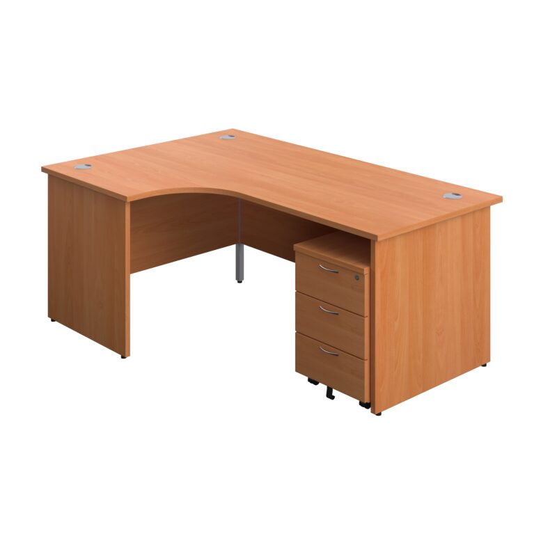 Panel Left Hand Radial Desk + 3 Drawer Mobile Pedestal Bundle | 1800X1200 | Beech/Beech