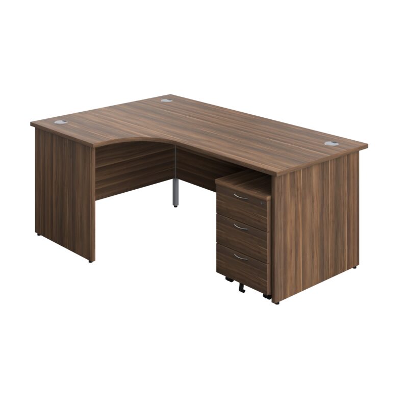 Panel Left Hand Radial Desk + 3 Drawer Mobile Pedestal Bundle | 1800X1200 | Dark Walnut/Dark Walnut