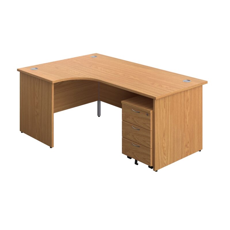 Panel Left Hand Radial Desk + 3 Drawer Mobile Pedestal Bundle | 1800X1200 | Nova Oak/Nova Oak