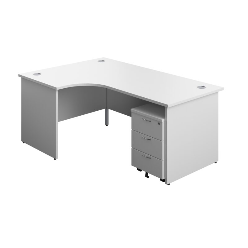 Panel Left Hand Radial Desk + 3 Drawer Mobile Pedestal Bundle | 1800X1200 | White/White