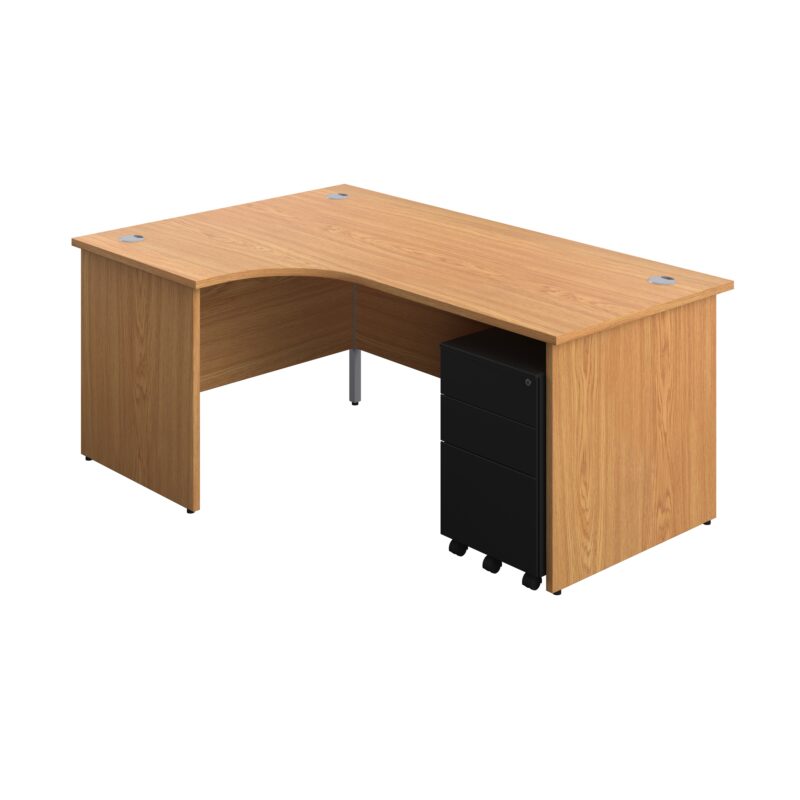 Panel Left Hand Radial Desk + 3 Drawer Steel Mobile Pedestal Bundle | 1800X1200 | Nova Oak/Black