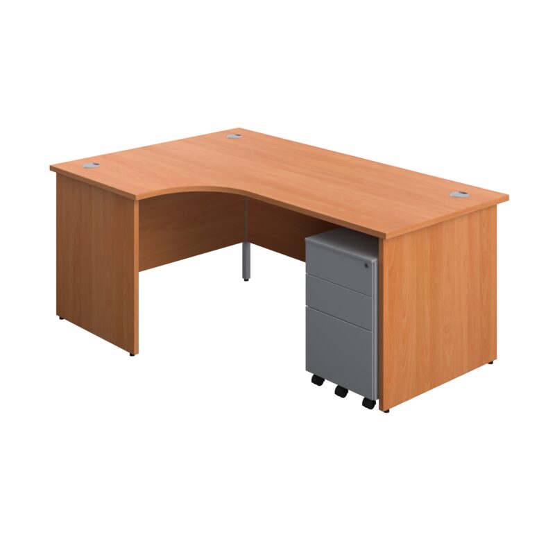 Panel Left Hand Radial Desk + 3 Drawer Steel Mobile Pedestal Bundle | 1800X1200 | Beech/Silver