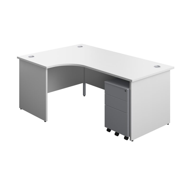 Panel Left Hand Radial Desk + 3 Drawer Steel Mobile Pedestal Bundle | 1800X1200 | White/Silver