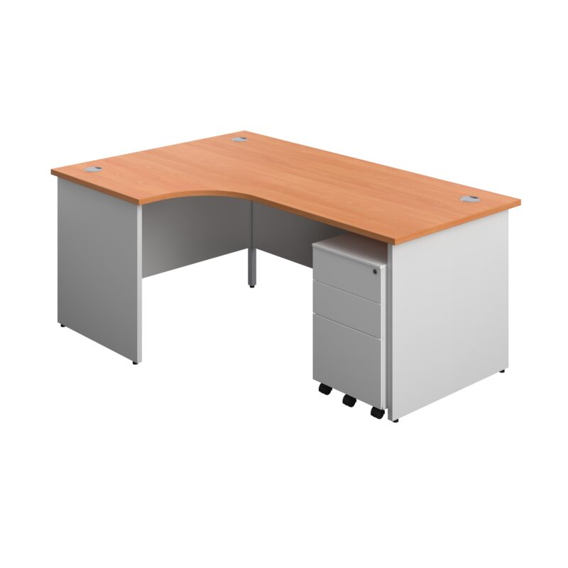 Panel Plus Left Radial Desk + 3 Drawer Steel Mobile Pedestal Bundle | 1800X1200 | Beech/White