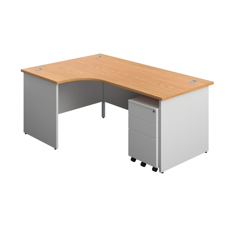 Panel Plus Left Radial Desk + 3 Drawer Steel Mobile Pedestal Bundle | 1800X1200 | Nova Oak/White