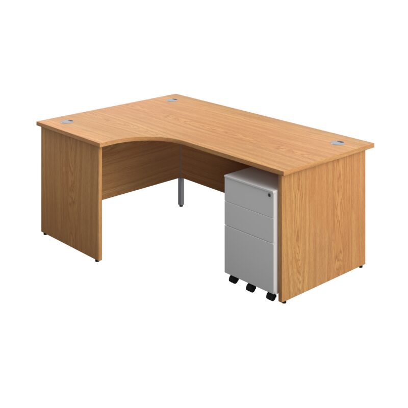 Panel Left Hand Radial Desk + 3 Drawer Steel Mobile Pedestal Bundle | 1800X1200 | Nova Oak/White