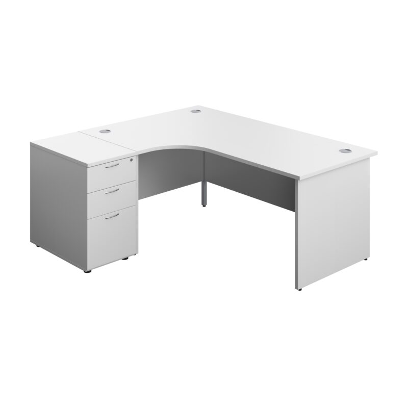 Panel Left Hand Radial Desk + 3 Drawer Desk High Pedestal Bundle | 600 Deep Pedestal | 1800X1200 | White/White