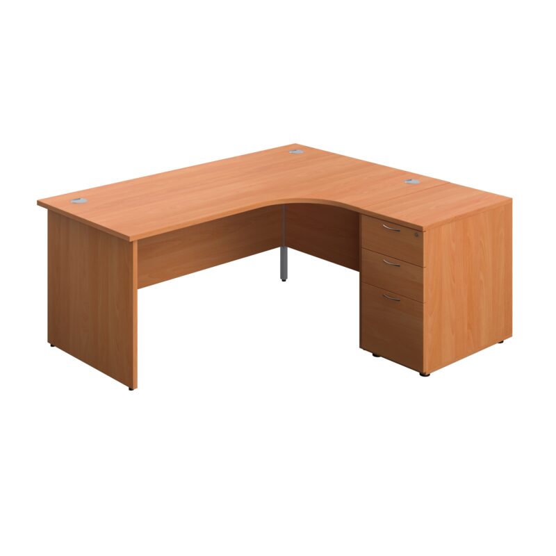 Panel Right Hand Radial Desk + 3 Drawer Desk High Pedestal Bundle | 600 Deep Pedestal | 1800X1200 | Beech/Beech