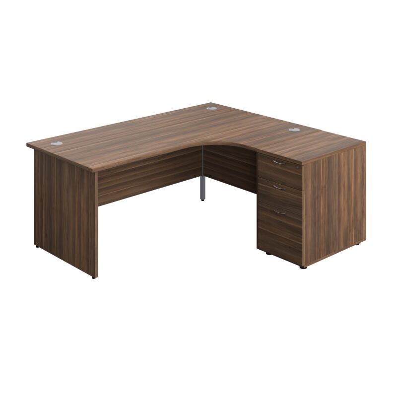 Panel Right Hand Radial Desk + 3 Drawer Desk High Pedestal Bundle | 600 Deep Pedestal | 1800X1200 | Dark Walnut/Dark Walnut