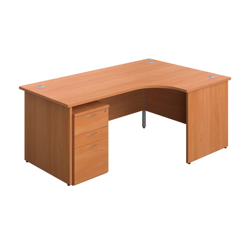 Panel Right Hand Radial Desk + 3 Drawer High Mobile Pedestal Bundle | 1800X1200 | Beech/Beech