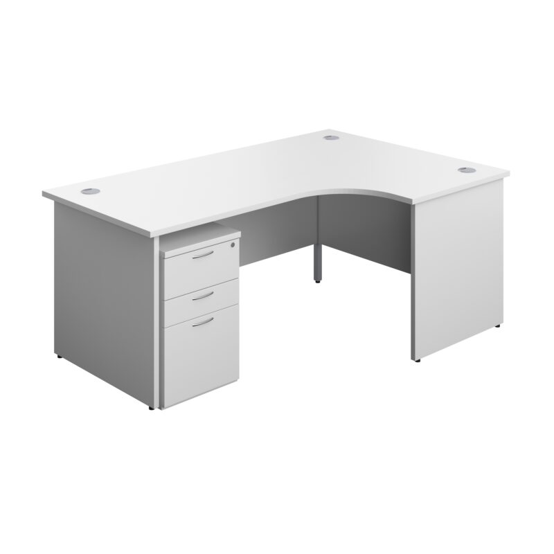 Panel Right Hand Radial Desk + 3 Drawer High Mobile Pedestal Bundle | 1800X1200 | White/White