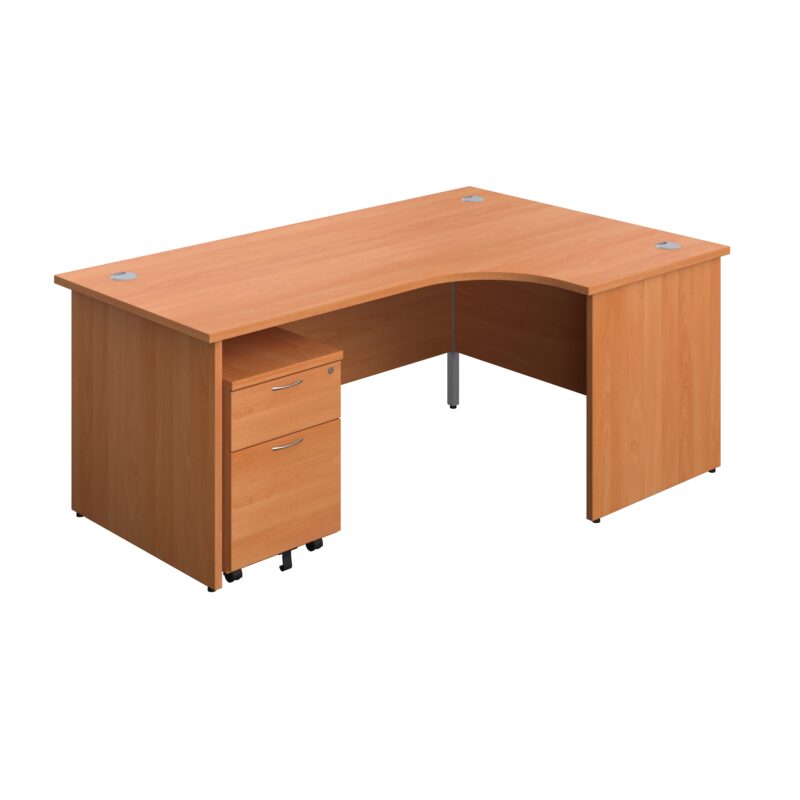 Panel Right Hand Radial Desk + 2 Drawer Mobile Pedestal Bundle | 1800X1200 | Beech/Beech