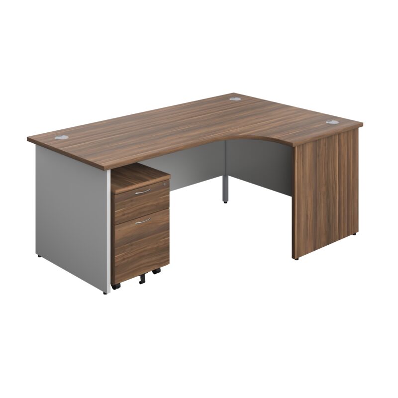 Panel Plus Right Radial Desk + 2 Drawer Mobile Pedestal Bundle | 1800X1200 | Dark Walnut/White