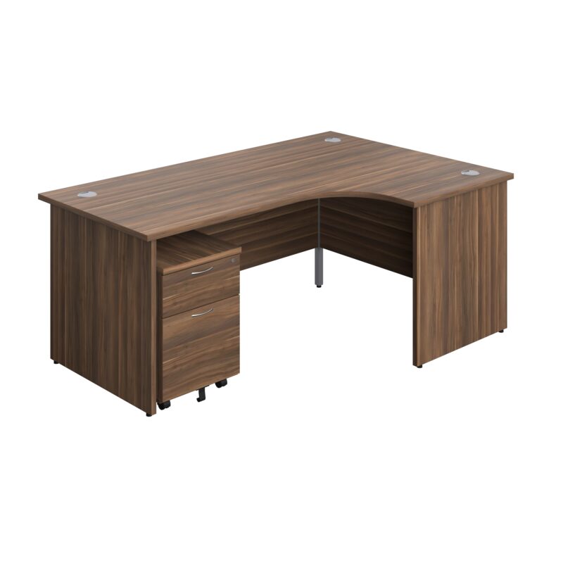 Panel Right Hand Radial Desk + 2 Drawer Mobile Pedestal Bundle | 1800X1200 | Dark Walnut/Dark Walnut