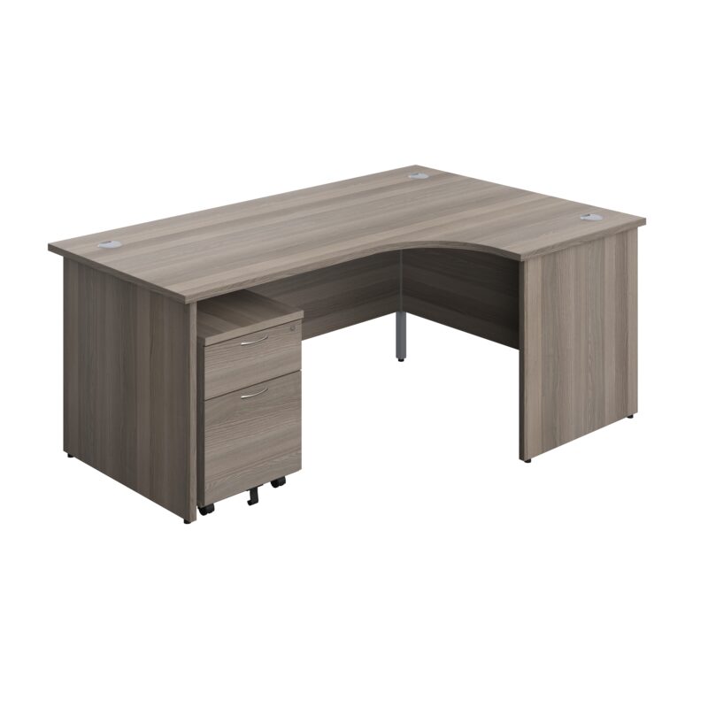 Panel Right Hand Radial Desk + 2 Drawer Mobile Pedestal Bundle | 1800X1200 | Grey Oak/Grey Oak