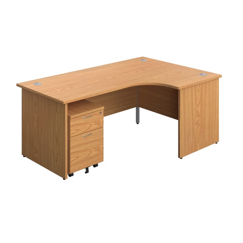 Panel Right Hand Radial Desk + 2 Drawer Mobile Pedestal Bundle | 1800X1200 | Nova Oak/Nova Oak