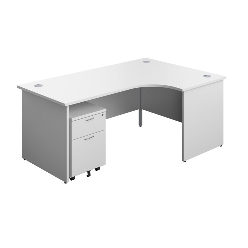 Panel Right Hand Radial Desk + 2 Drawer Mobile Pedestal Bundle | 1800X1200 | White/White