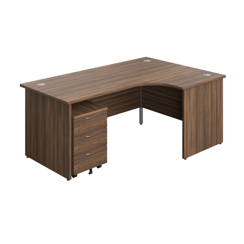 Panel Right Hand Radial Desk + 3 Drawer Mobile Pedestal Bundle | 1800X1200 | Dark Walnut/Dark Walnut