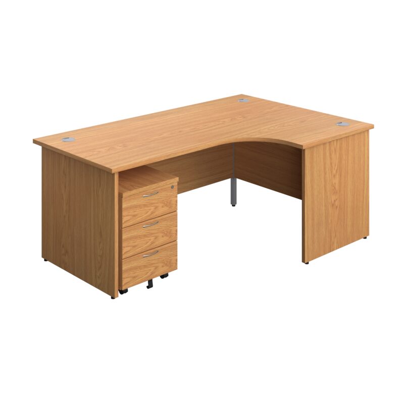 Panel Right Hand Radial Desk + 3 Drawer Mobile Pedestal Bundle | 1800X1200 | Nova Oak/Nova Oak