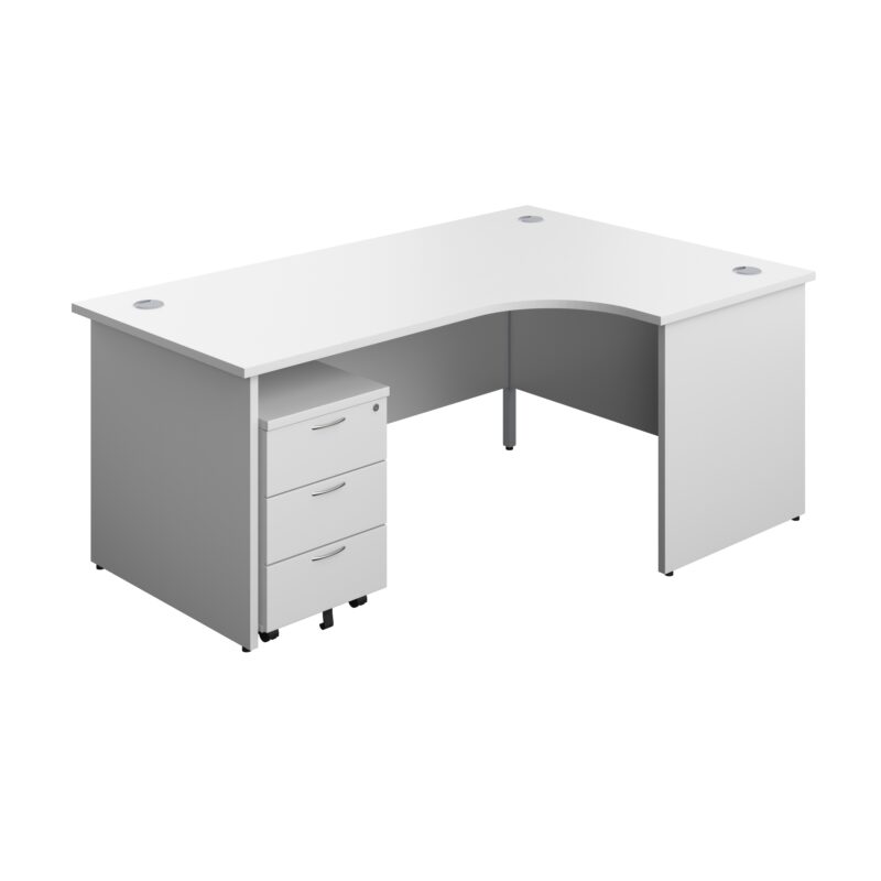 Panel Right Hand Radial Desk + 3 Drawer Mobile Pedestal Bundle | 1800X1200 | White/White