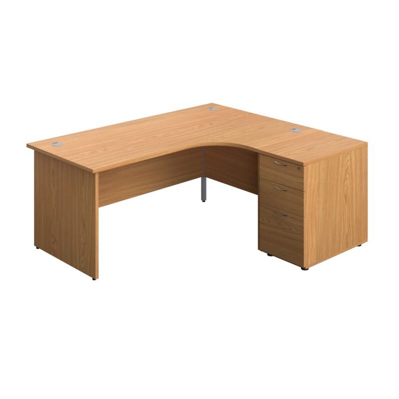 Panel Right Hand Radial Desk + 3 Drawer Desk High Pedestal Bundle | 600 Deep Pedestal | 1800X1200 | Nova Oak/Nova Oak