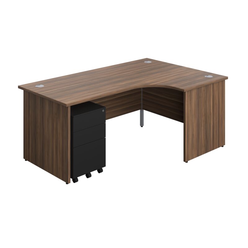 Panel Right Hand Radial Desk + 3 Drawer Steel Mobile Pedestal Bundle | 1800X1200 | Dark Walnut/Black