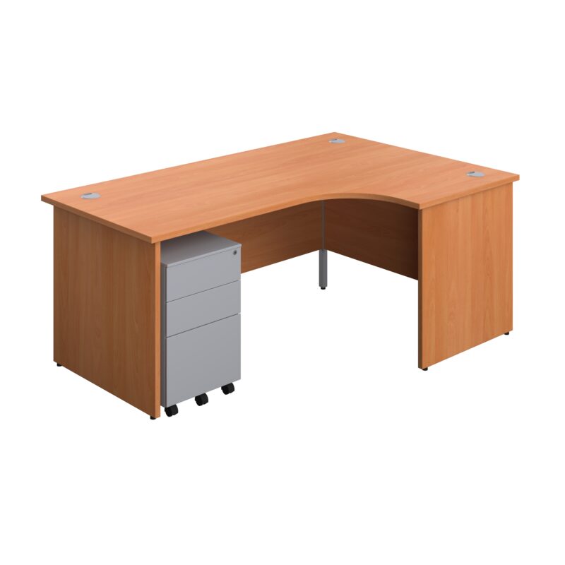 Panel Right Hand Radial Desk + 3 Drawer Steel Mobile Pedestal Bundle | 1800X1200 | Beech/Silver