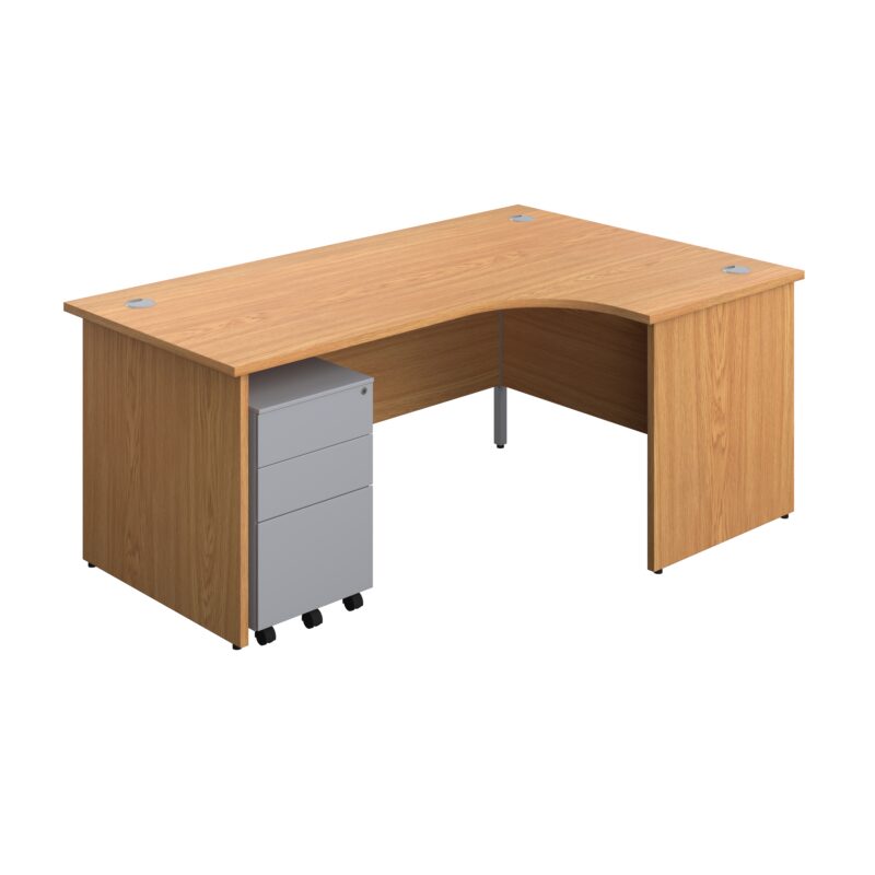 Panel Right Hand Radial Desk + 3 Drawer Steel Mobile Pedestal Bundle | 1800X1200 | Nova Oak/Silver