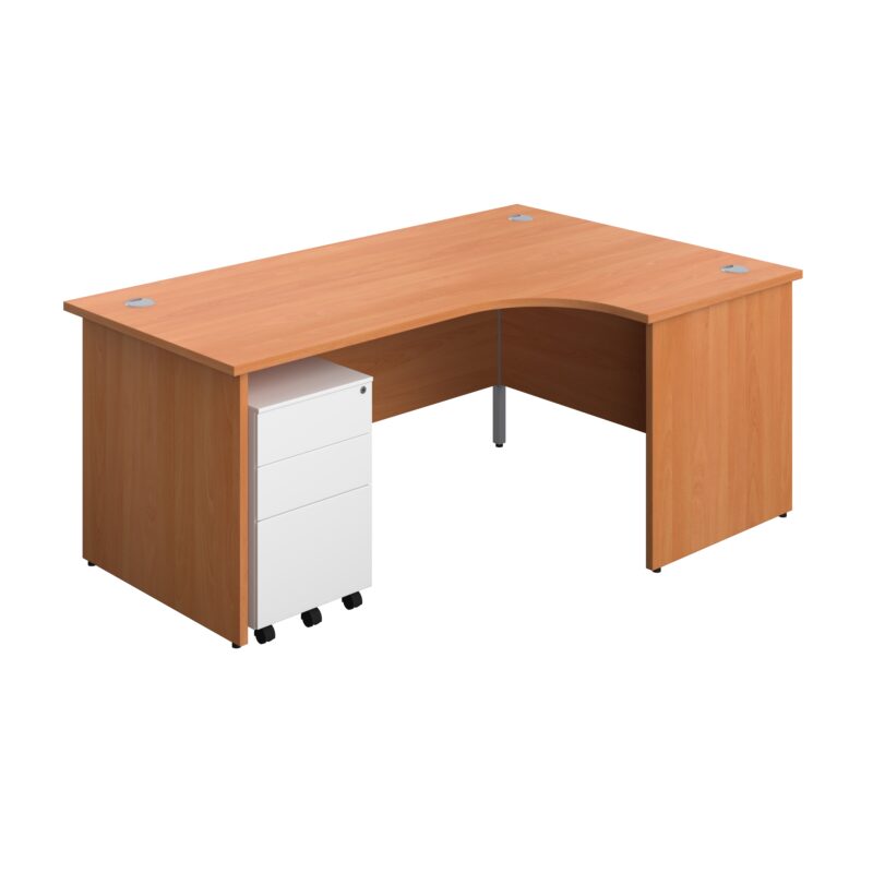 Panel Right Hand Radial Desk + 3 Drawer Steel Mobile Pedestal Bundle | 1800X1200 | Beech/White