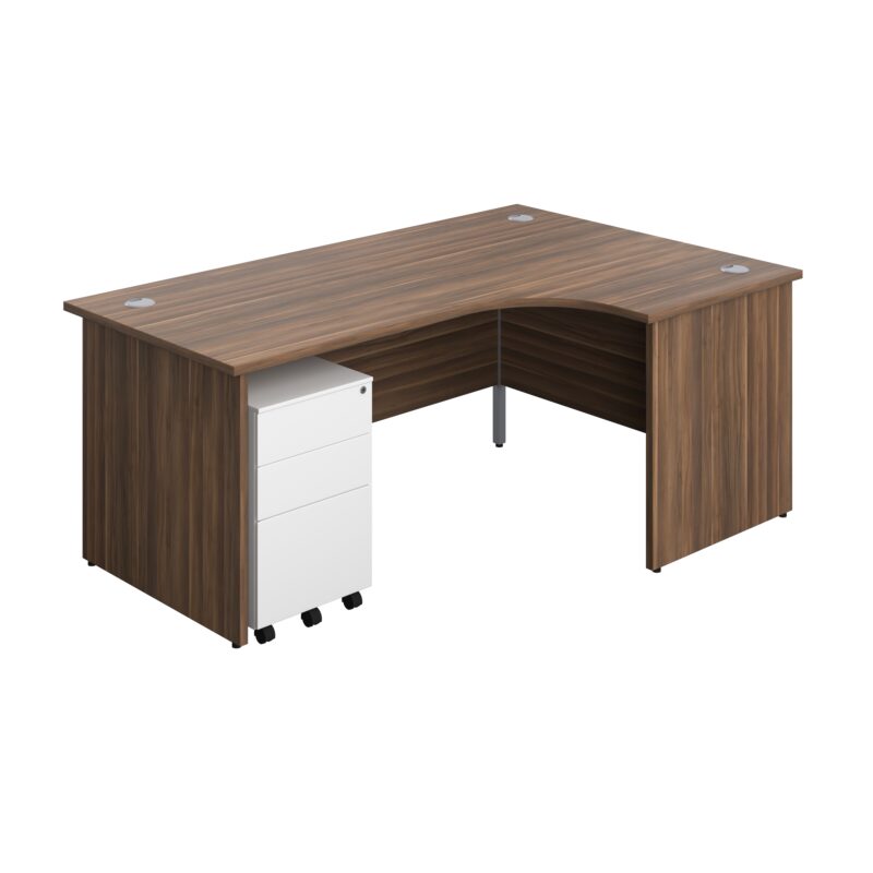 Panel Right Hand Radial Desk + 3 Drawer Steel Mobile Pedestal Bundle | 1800X1200 | Dark Walnut/White