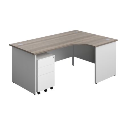 Panel Plus Right Radial Desk + 3 Drawer Steel Mobile Pedestal Bundle | 1800X1200 | Grey Oak/White