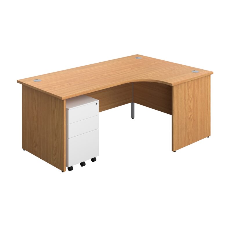 Panel Right Hand Radial Desk + 3 Drawer Steel Mobile Pedestal Bundle | 1800X1200 | Nova Oak/White