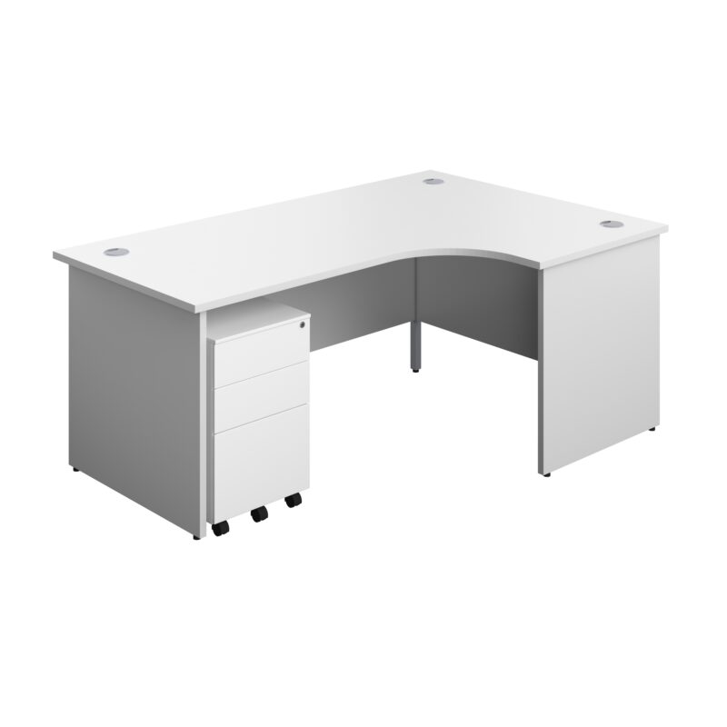 Panel Right Hand Radial Desk + 3 Drawer Steel Mobile Pedestal Bundle | 1800X1200 | White/White