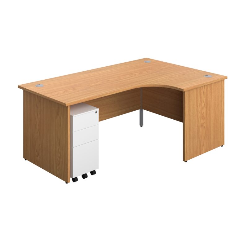 Panel Right Hand Radial Desk + 3 Drawer Slimline Steel Mobile Pedestal Bundle | 1800X1200 | Nova Oak/White