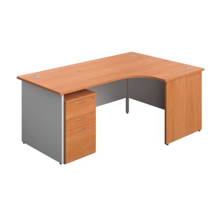 Panel Plus Right Radial Desk + 3 Drawer Under Desk Pedestal Bundle | 1800X1200 | Beech/White